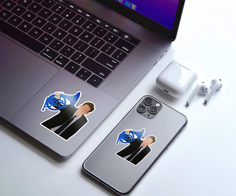 Ted with Blue French Horn Magnetic Sticker